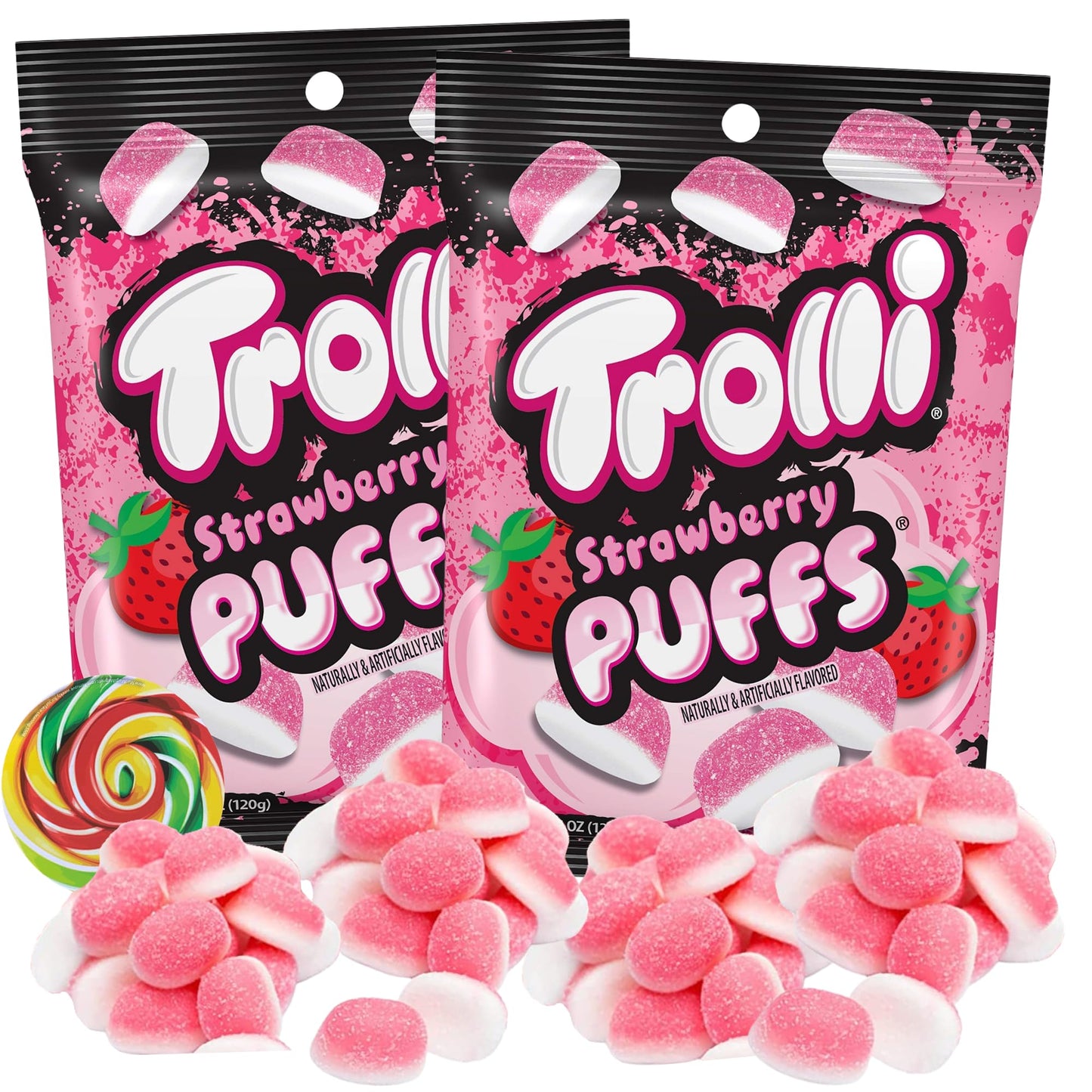 Strawberry Puff Gummy Candy Soft and Chewy Fruit Flavored Treats Sweet Snacks for Road Trips 425 Ounces Pack of 2
