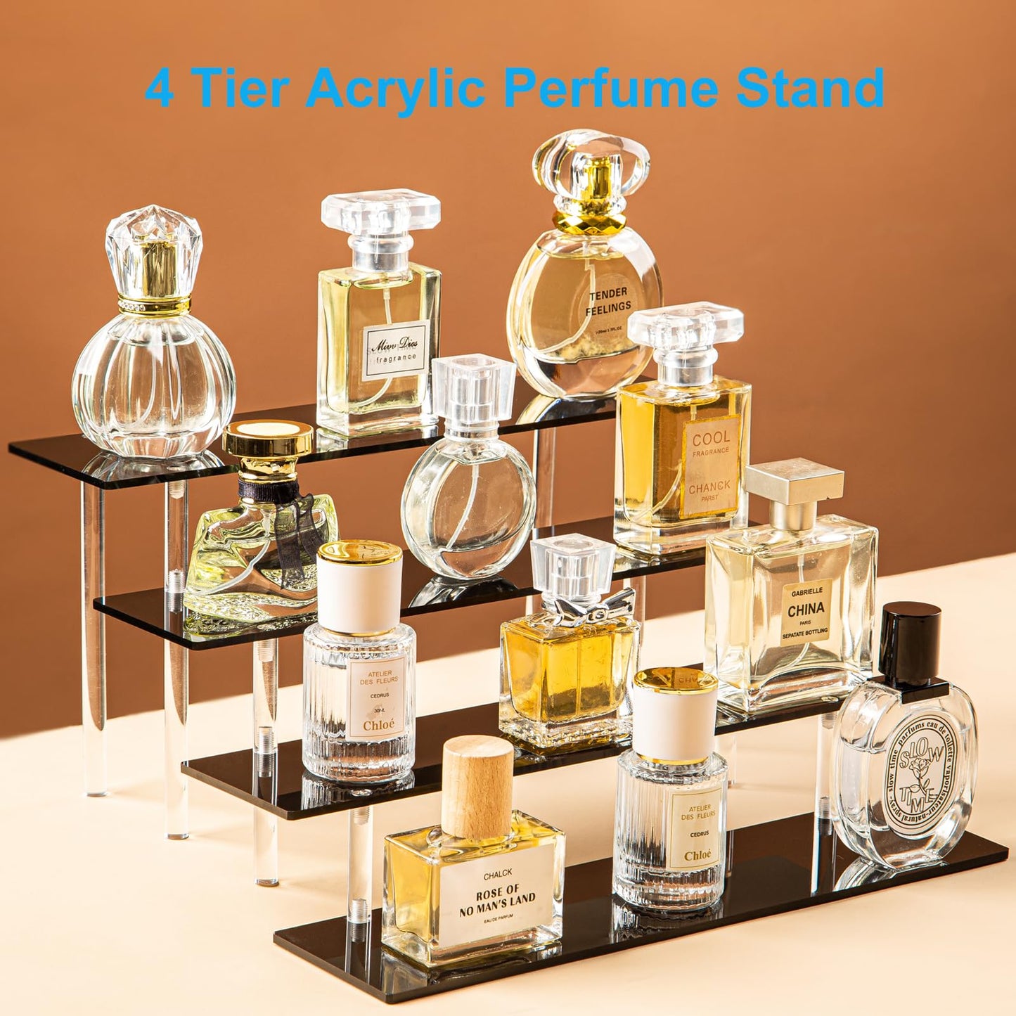 HENABLE 4 Tier Perfume Organizer Stand, Acrylic Risers Display Stands, Display Risers, Perfume Shelf Dessert Display for Party, Figure Stand Funko POP Shelves, Black Cupcake Stand Holder