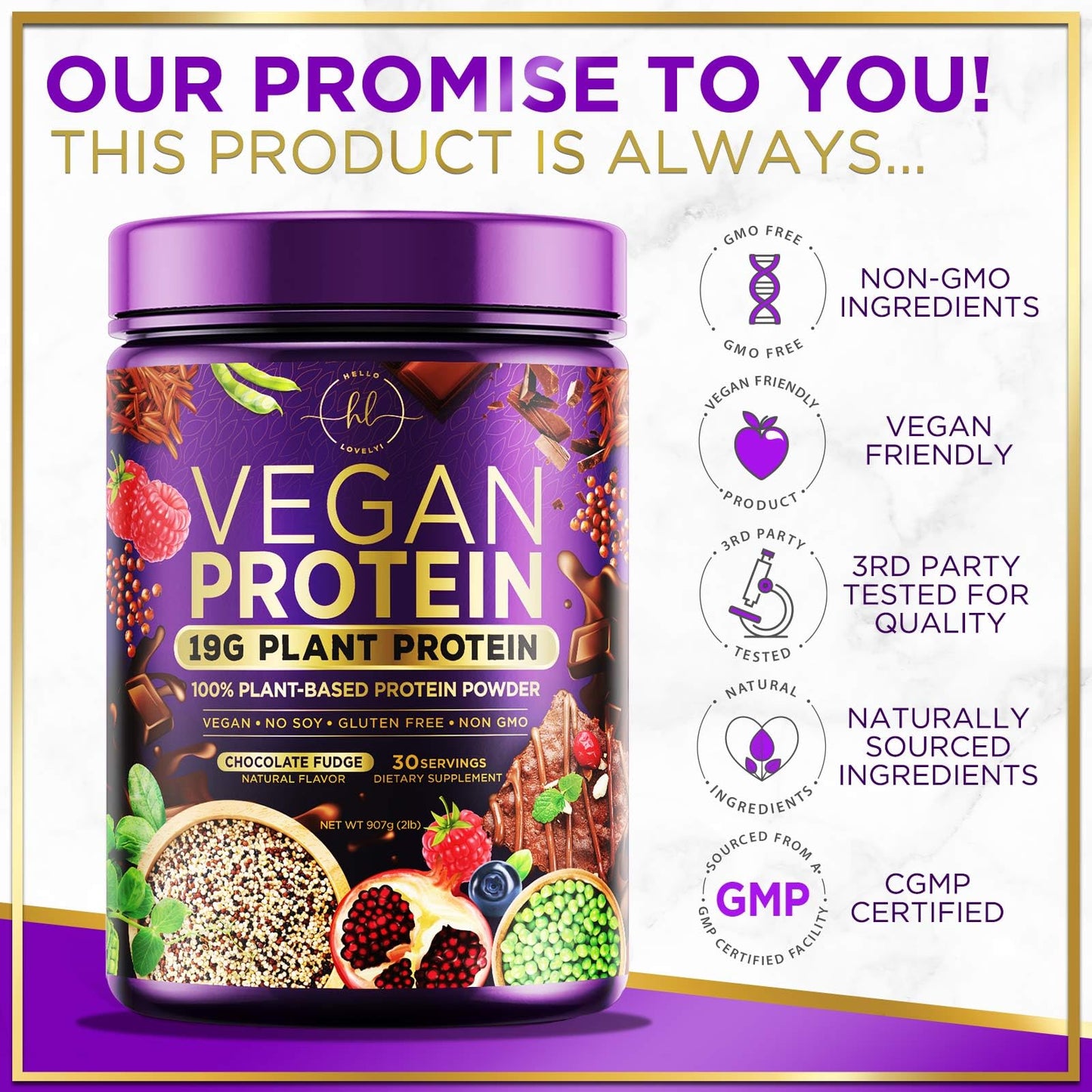 Vegan Protein Powder, Chocolate Fudge - 100% Plant Protein, 3.4g BCAAs, Premier Isolate, No Dairy, Whey or Gluten, Non-GMO, Easy Digesting, Vegan Protien Powder Women & Men, 2 Pounds (30 Servings)