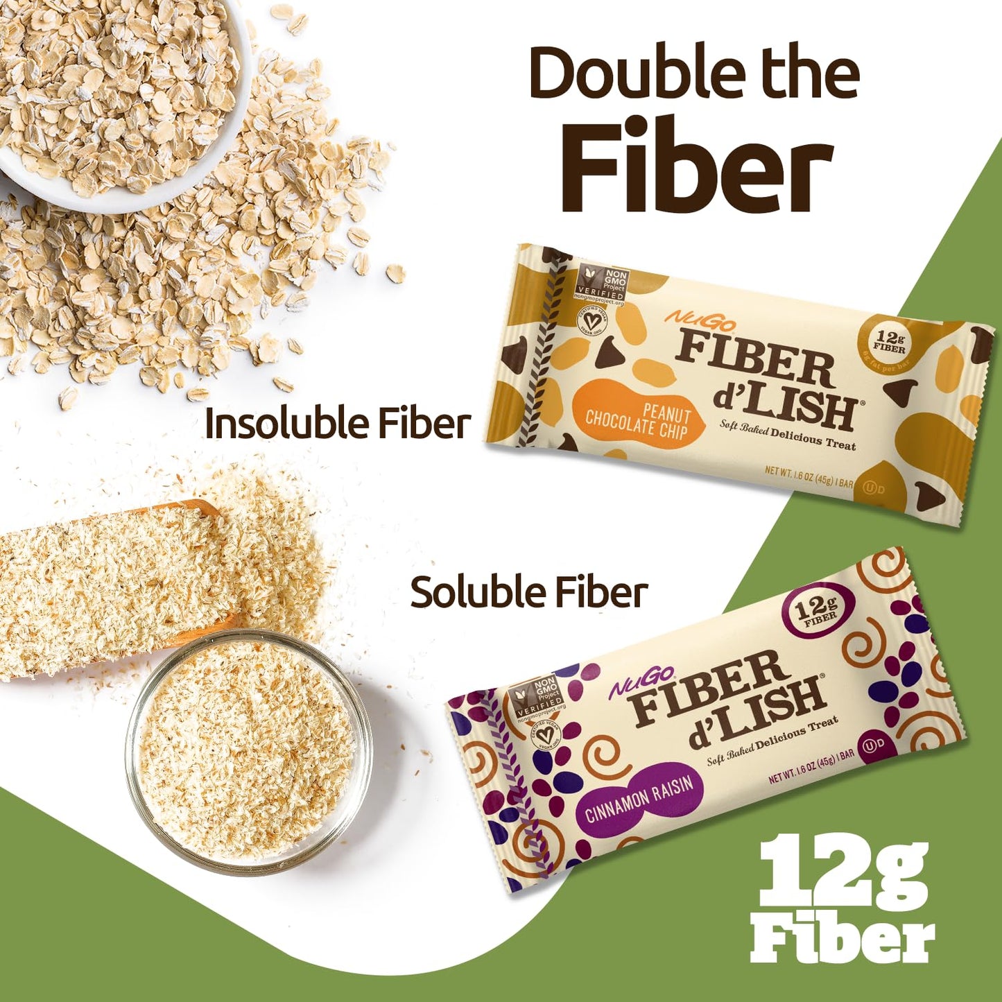 NuGO Fiber d'Lish Cinnamon Raisin, 12g High Fiber, Vegan, 150 Calories, 1.6 Ounce , 16 Count(Pack of 1)