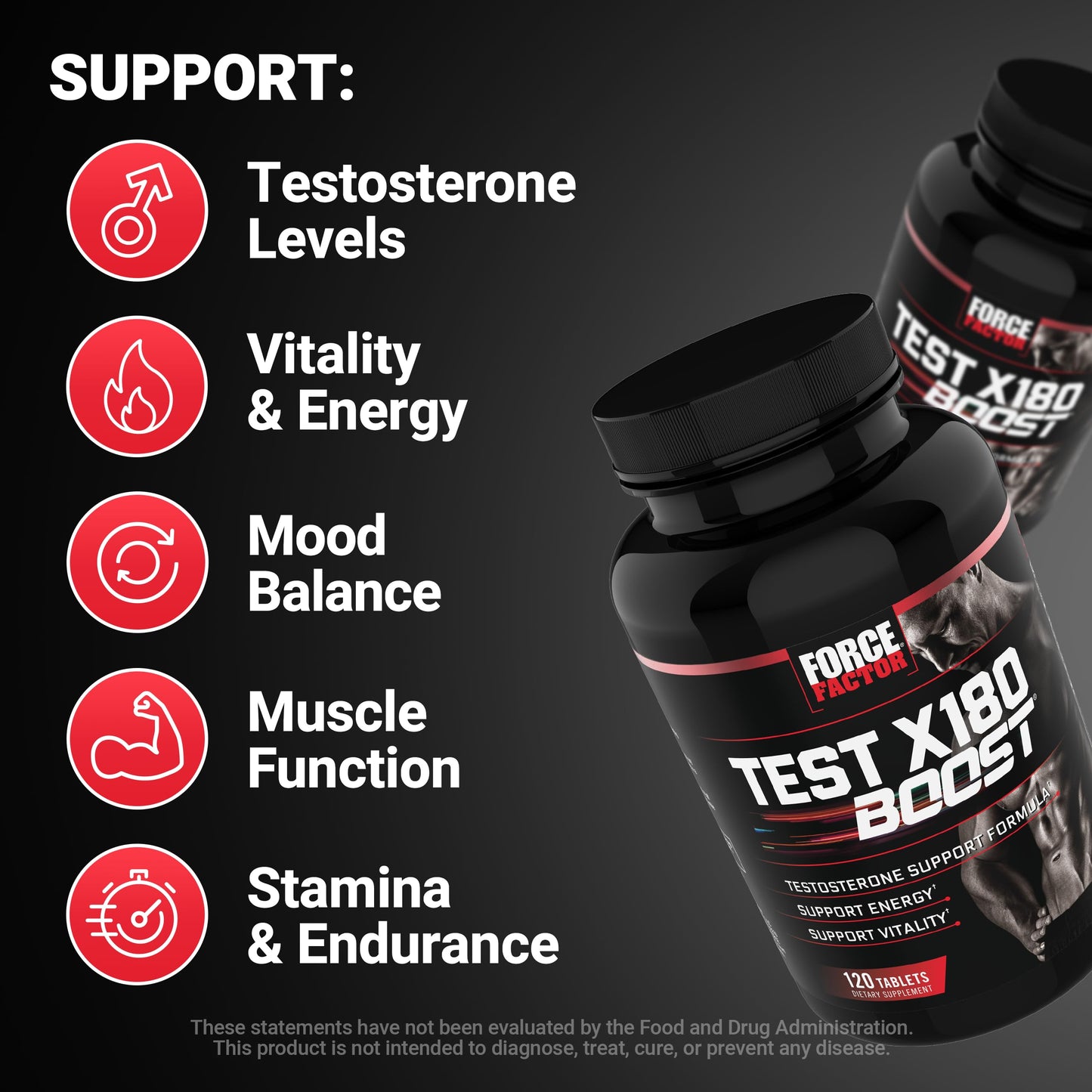 FORCE FACTOR Test X180 Boost 9-in-1 Testosterone Support for Men, 3,120mg D-Aspartic Acid, 200mg Boron, Fenugreek, Tribulus Terrestris & zumXR to Increase Performance, Vitality & Stamina, 120 Tablets