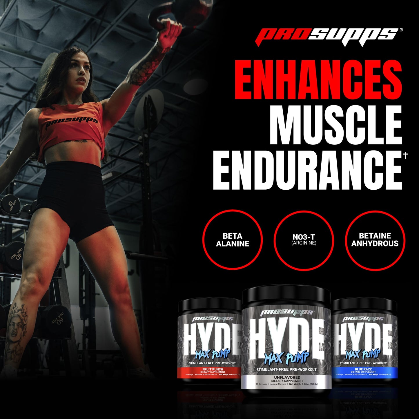 PROSUPPS Hyde Max Pump Pre Workout for Men and Women - Nitric Oxide Supplement for Pump and Endurance - Stimulant Free Pre Workout to Promote Blood Flow and Muscle Strength (Blue Razz, 20 Servings)