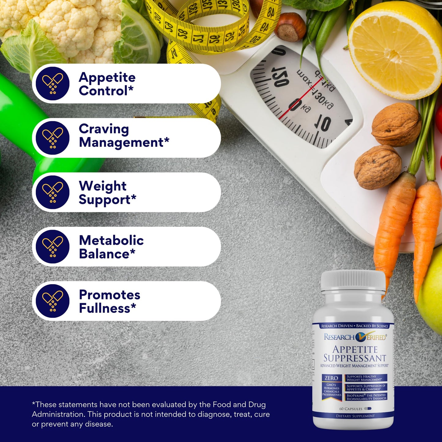 Research Verfied Appetite Suppressant - Curb Cravings, Reach Satiety, Boost Metabolism - 60 Capsules