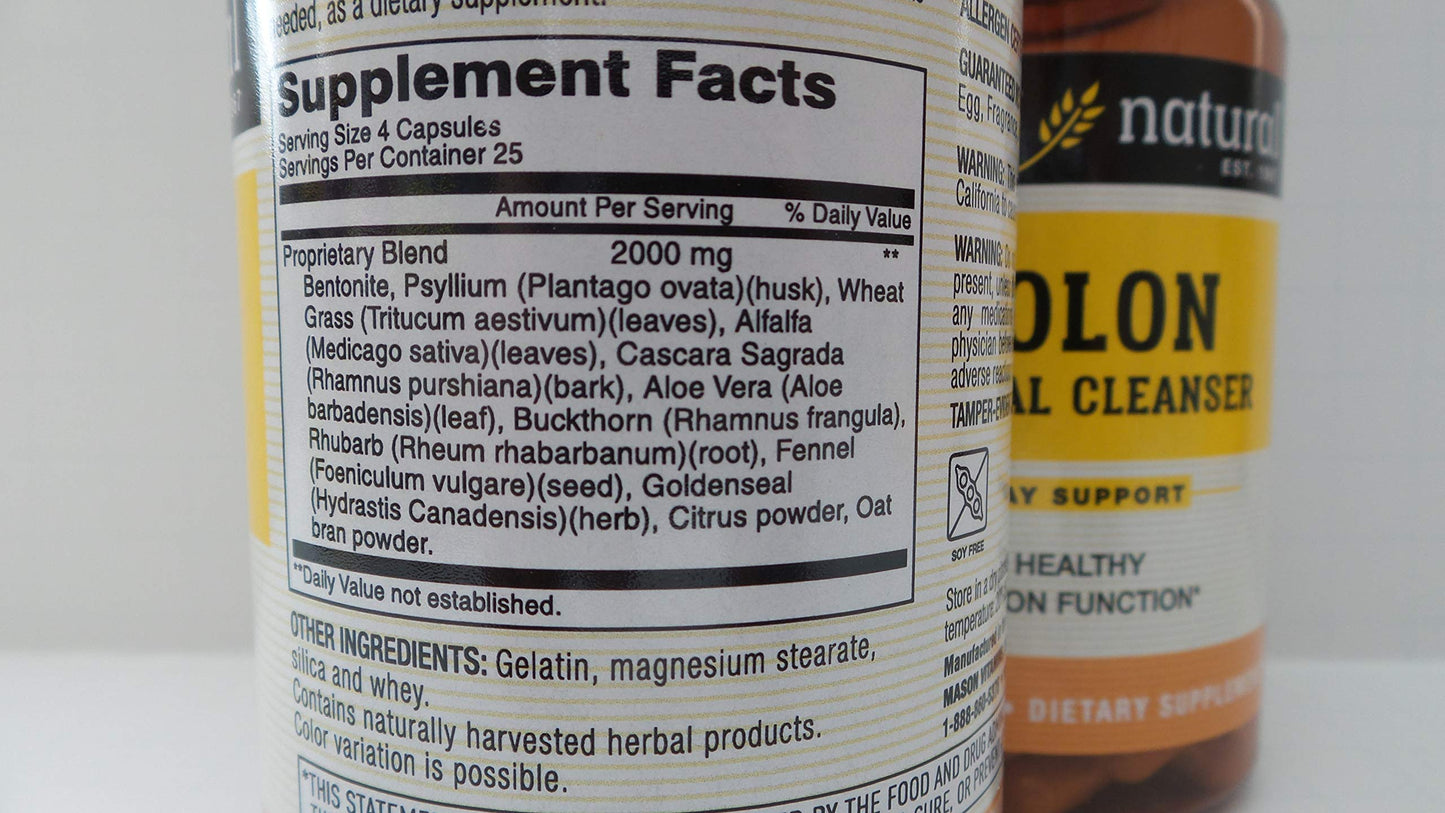 Mason Colon Herbal Cleanser Caps 500mg, 100 Capsules (Pack of 2)