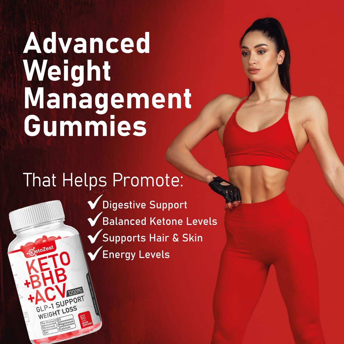Organic Keto ACV BHB GLP-1 Gummies - Apple Cider Vinegar with The Mother Supplement - Vitamin D3 Zinc Beetroot Pomegranate Chromium Beta Hydroxybutyrate - Vegan Sugar Gluten Free for Men Women