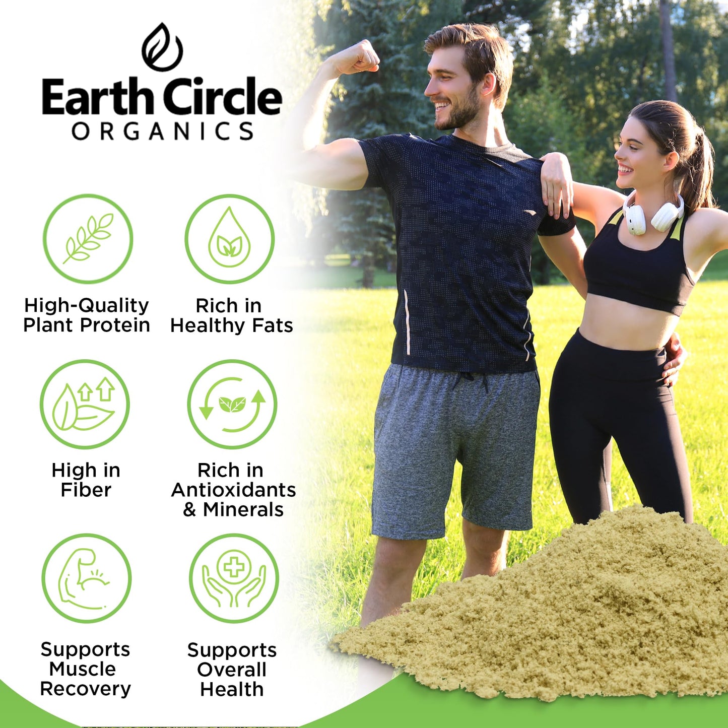 Earth Circle Organics Organic Hemp Protein Powder, Lab Tested 100% Gluten Free, Plant Based & Vegan Raw Protein Powder - Perfect for Keto, Meal Replacement Shakes, Pre & Post Workout (8oz, Pack of 2)
