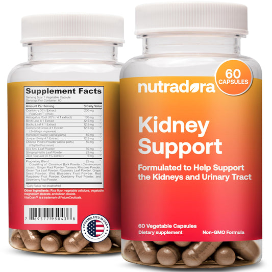Nutradora Kidney Support Supplements for Women and Men - Natural Kidney Cleanse Detox Formula with Cranberry Extract Helps Support Kidney & Urinary Tract, Formulated in USA, 2 Month Supply, Pack of 1