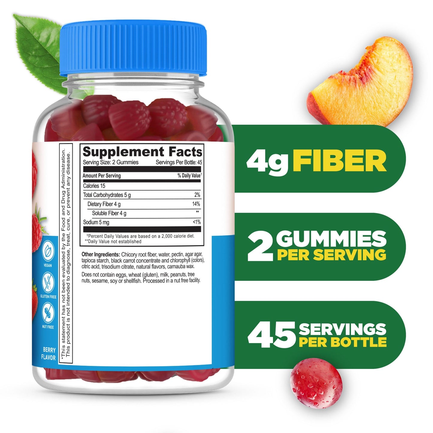 Lifeable Sugar Free Fiber Gummies for Adults | 4g | Great Tasting Fiber Supplement Gummies | Keto Friendly, Gluten Free, Vegan, Non GMO Prebiotic Fiber | for Digestive Health | 90 Gummies