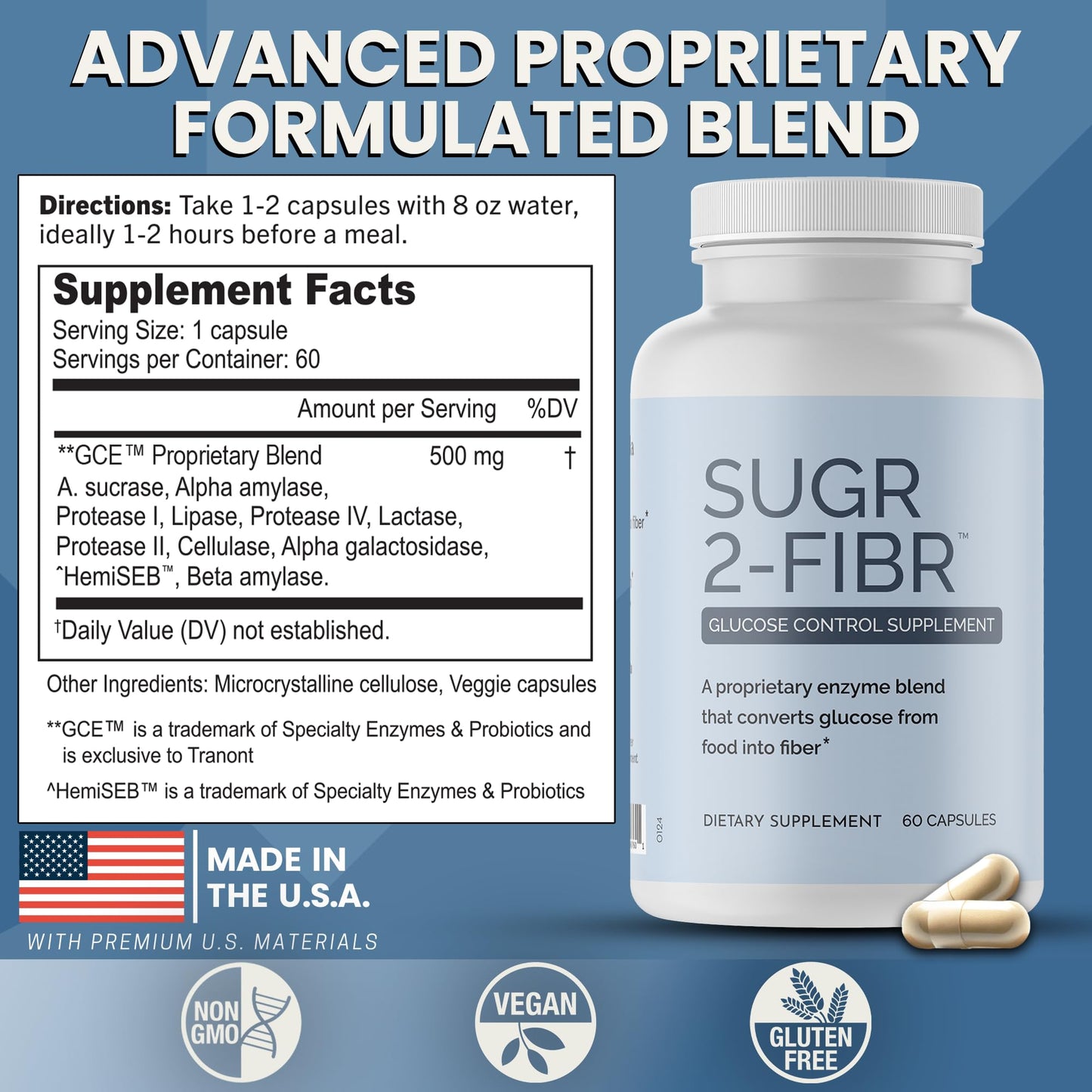 OPTIVIDA Sugr-2-Fibr - Premium Blood Sugar Support Supplement* (60 Count) - Support Healthy Blood Sugar Levels* by Supporting Glucose Metabolism to Fiber* - Gluten Free, Non GMO, Veggie Capsules.