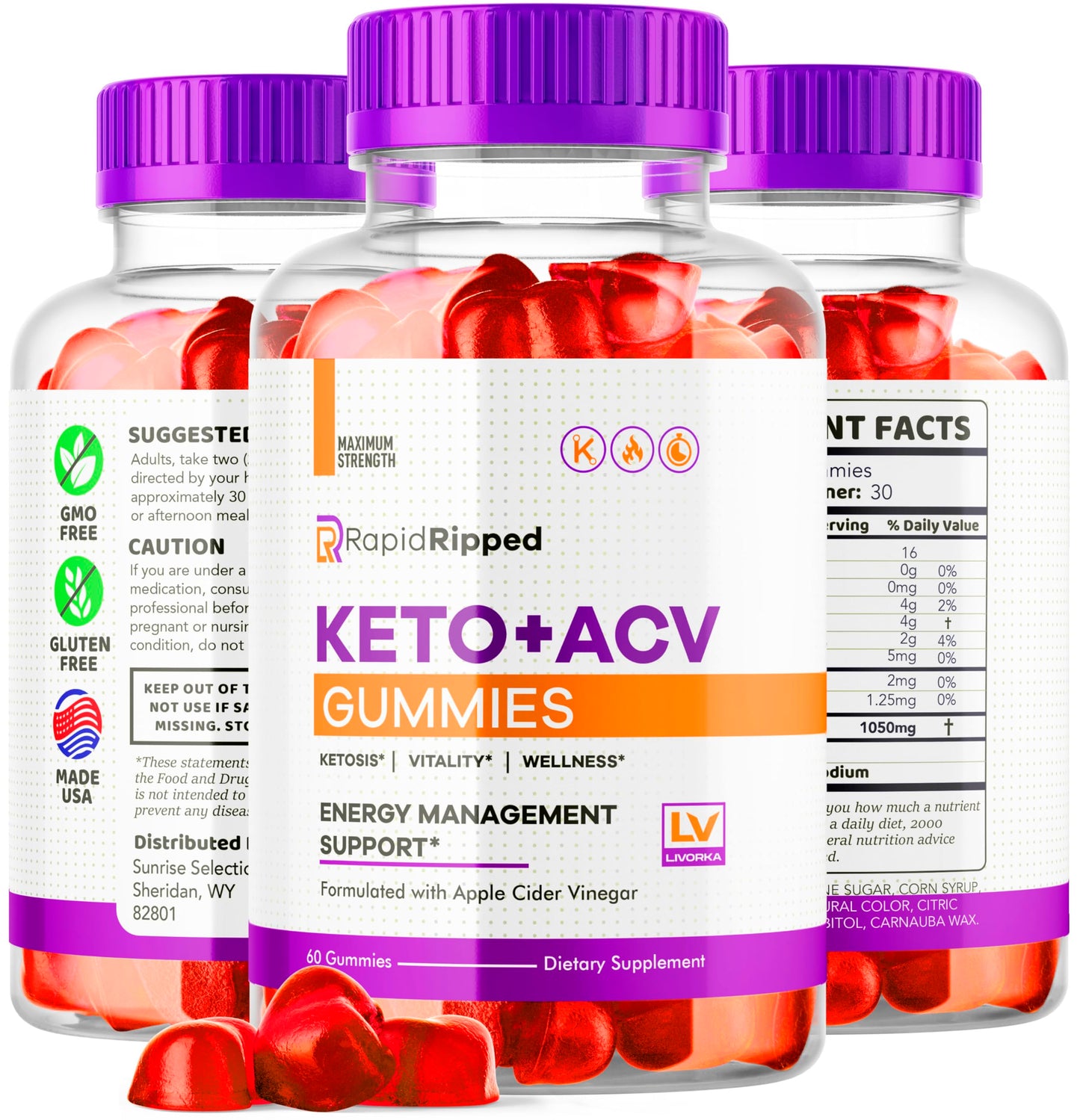 LIVORKA (3 Pack) Rapid Ripped Keto ACV Gummies, Keto ACV Ripped Gummies, Ripped Keto ACV Gummies, RapidRipped Keto ACV Gummies, Rapid Ripped, Keto ACV Gummies Rapid Ripped, 180 Gummies for 3 Months