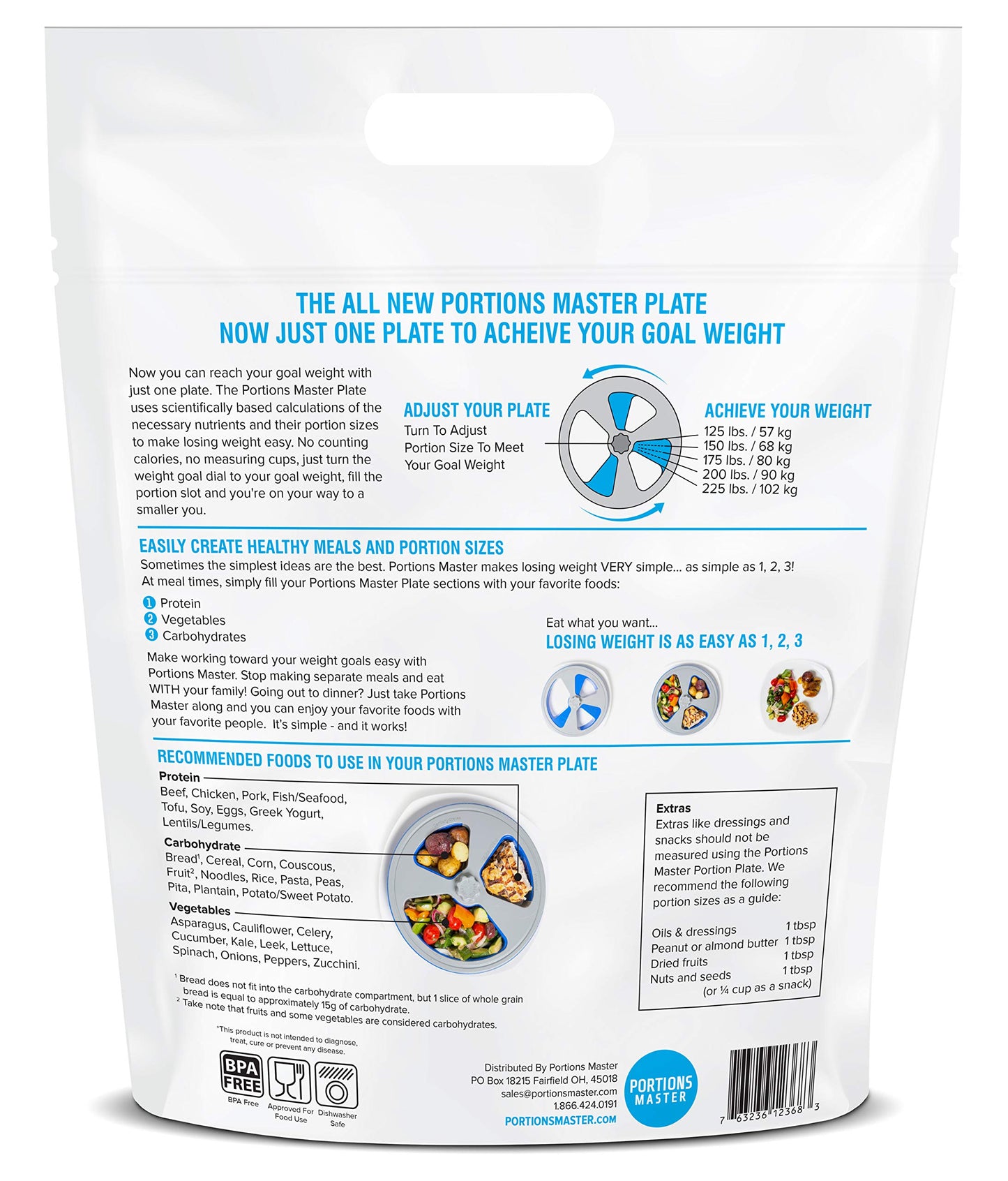 Portions Master All in One Plate | Diet Weight Loss Aid | Food Management & Servings Control (All in One)