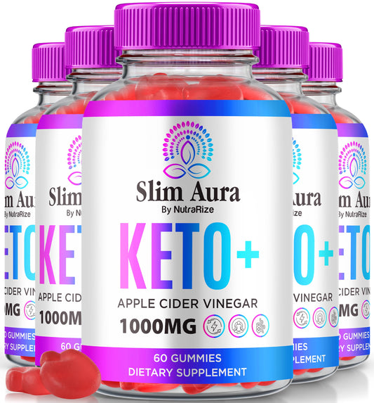 (5 Pack) Slim Aura Keto ACV Gummies, Official Slim Aura Keto Gummies for Weight Loss, Natural Keto Plus Apple Cider Vinegar Gummy, Premium Keto+ACV Formula, SlimAura ACV Keto Gomitas (300 Gummies)