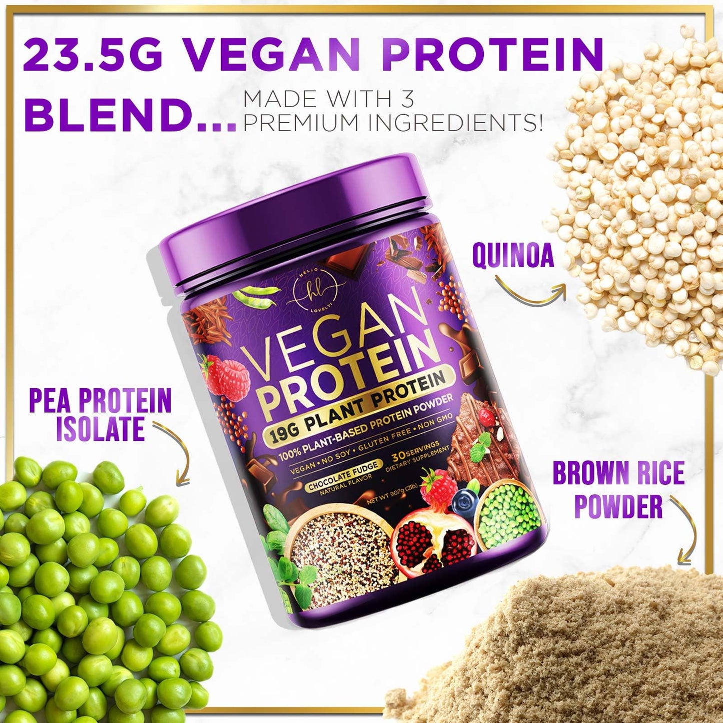 Vegan Protein Powder, Chocolate Fudge - 100% Plant Protein, 3.4g BCAAs, Premier Isolate, No Dairy, Whey or Gluten, Non-GMO, Easy Digesting, Vegan Protien Powder Women & Men, 2 Pounds (30 Servings)