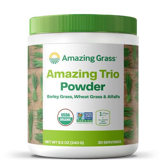 Amazing Grass Greens Trio: Greens Powder with Wheatgrass, Alfalfa, & Barley Grass, Rich Source of Chlorophyll, 30 Servings