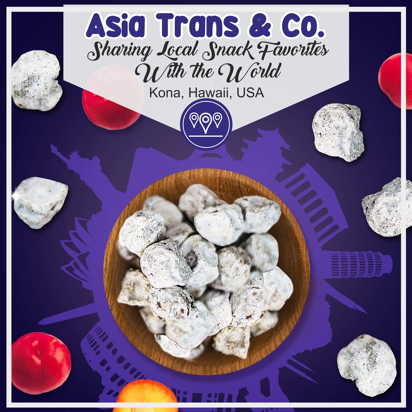 Asia Trans Seeded White Li Hing Mui Crack Seed Plums  Hawaiian Favorite  Salty Sour  Bitter Dried Asian Plum Candy