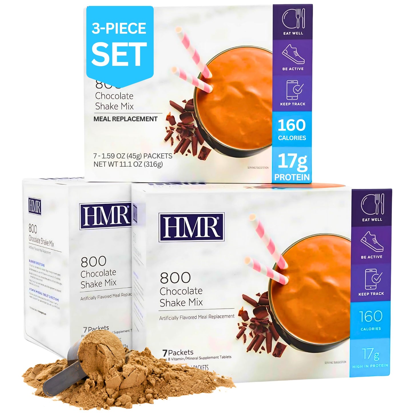 3-Pack HMR 800 Shake Meal Replacement Mix | Chocolate Shake Powder to Support Healthy Weight Loss | 17g of Protein | Easy to Make | Low Calorie Food | 21 Total Servings