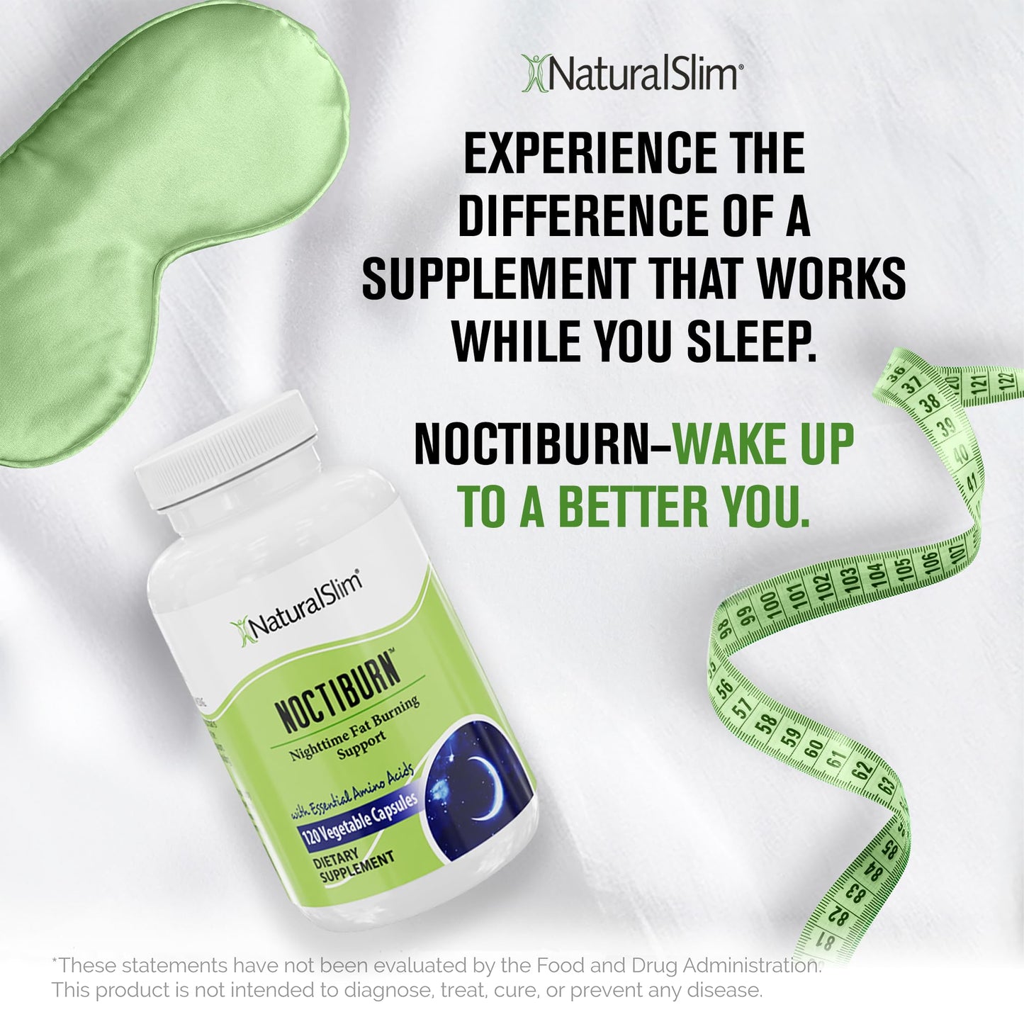 NaturalSlim Night Time Fat Burner for Women & Men - Noctiburn Overnight Fat Burning Supplements with Essentials Amino Acid for Night Burn Metabolism Support - 120 Vegetable Capsules