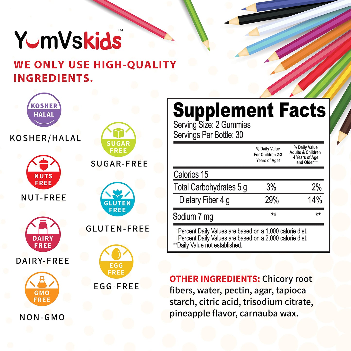 Prebiotic Fiber Zero Gummies for Kids by YumVs | Keto Sugar Free Gummy Chews for Toddlers |4g Fiber for Children Constipation Support | Natural Kosher Halal Berry Chewable 70 Count