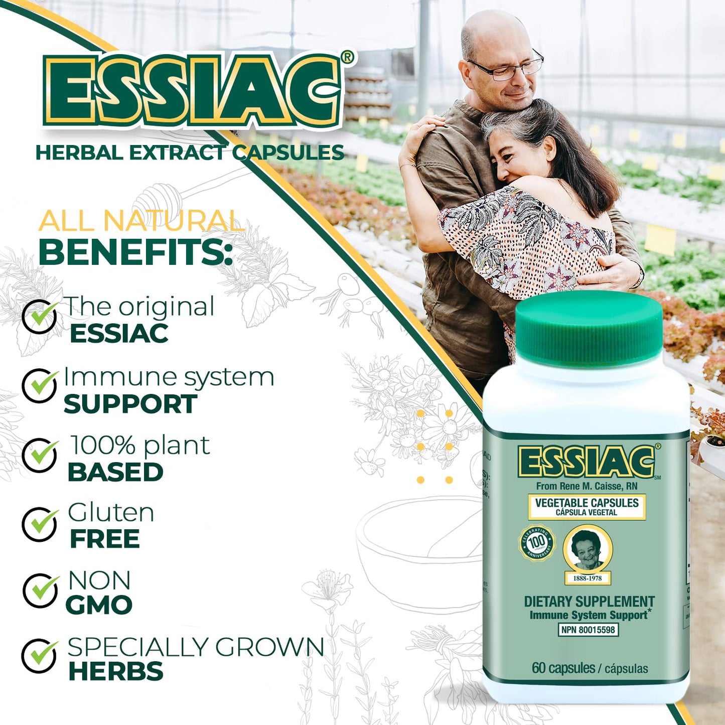 ESSIAC Tea All-Natural Herbal Extract Capsules - 60 Capsules | Powerful Antioxidant Blend to Help Promote Overall Health & Well-Being | Original Formula Since 1922