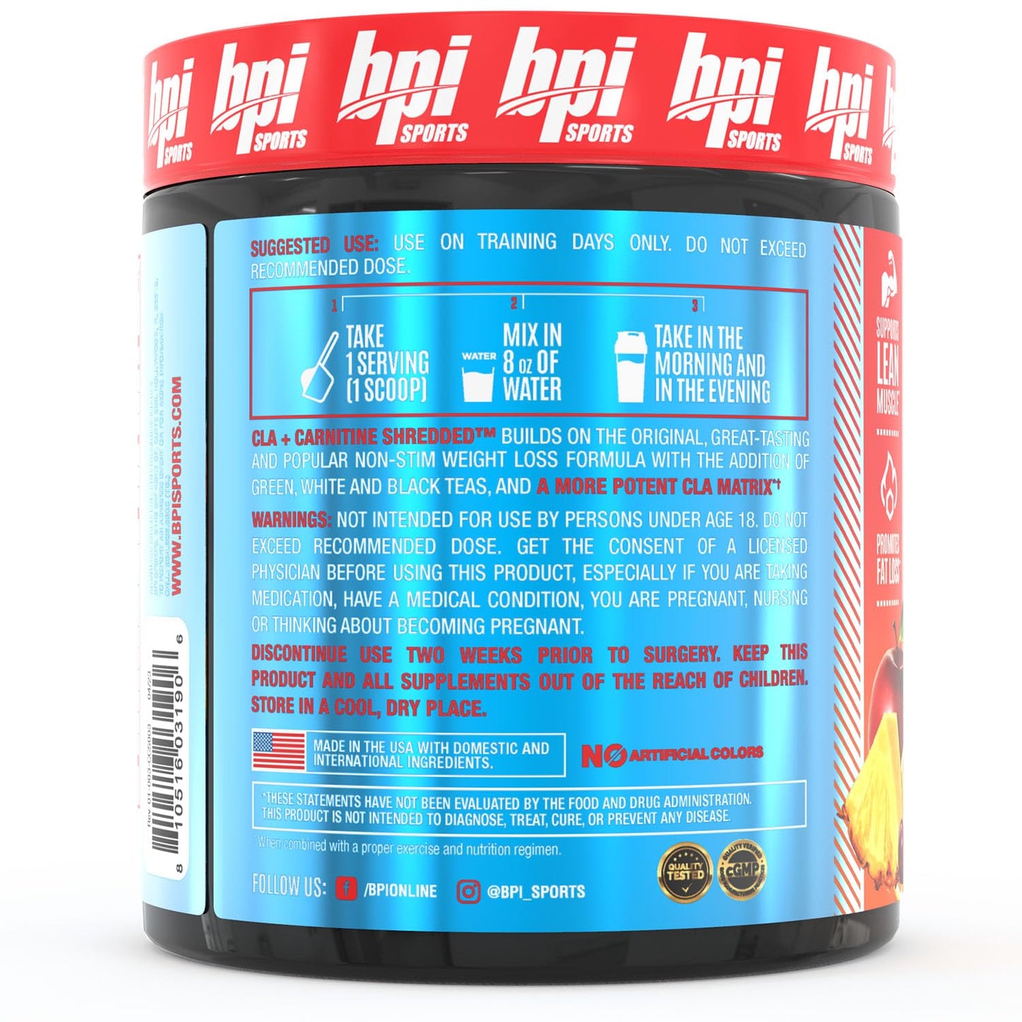 BPI Sports CLA + Carnitine Shredded Supports Lean Muscle & Promotes Fat Loss - Fruit Punch (14.1 oz. / 50 Servings)