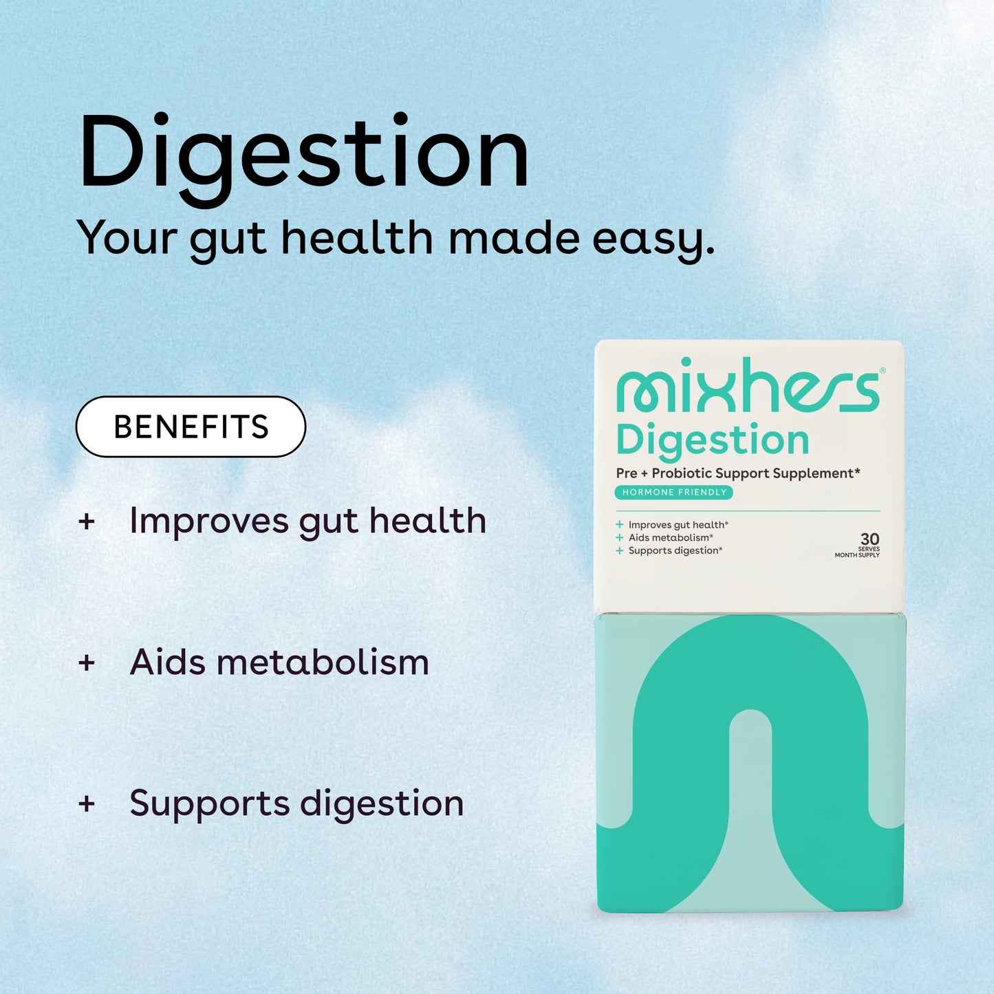 Mixhers Digestion - Gut Health Supplement - For Metabolism, Digestion & Detox - Prebiotics & Postbiotics Drink Mix - With Bacillus Coagulans & L-Glutamine - 30 Packets - Cherry Limeade