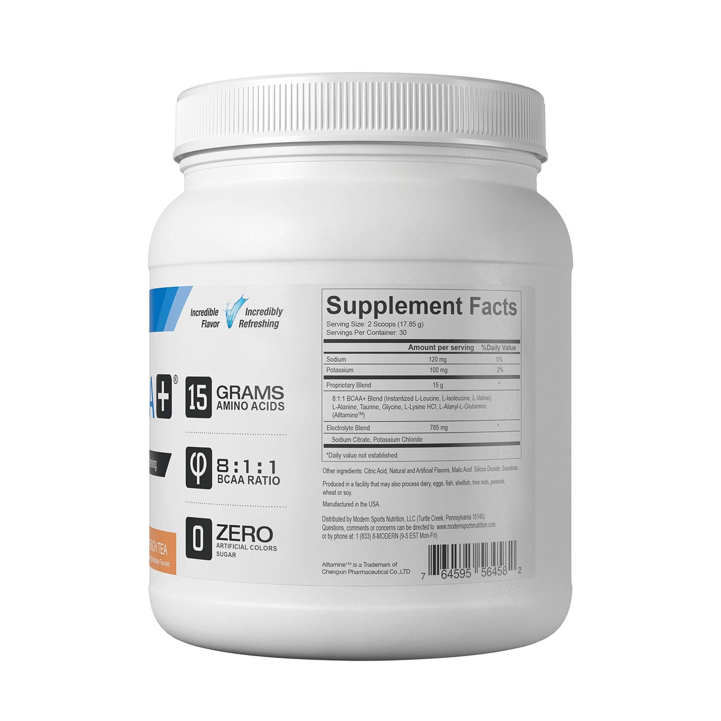 Modern BCAA+ Essential Amino Acid (EAA) Branched Chain Amino Acid (BCAA) Muscle Recovery Supplement Powder Drink Mix, Peach Tea - 30 Servings