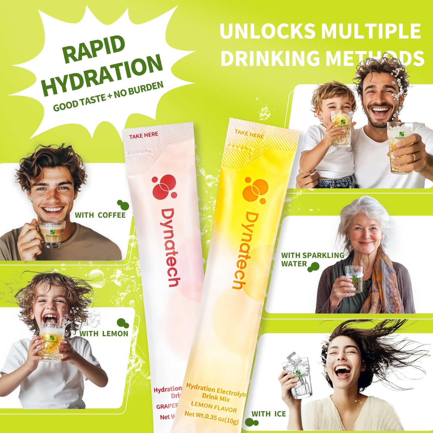 Dynatech Zero Sugar Electrolyte Drink Mix - Lemon，Grapefruit - Hydration Powder Packets with 10 Electrolytes & Vitamins | Non-GMO, Gluten Free, Vegan Electrolytes Powder Packets | 32 Servings