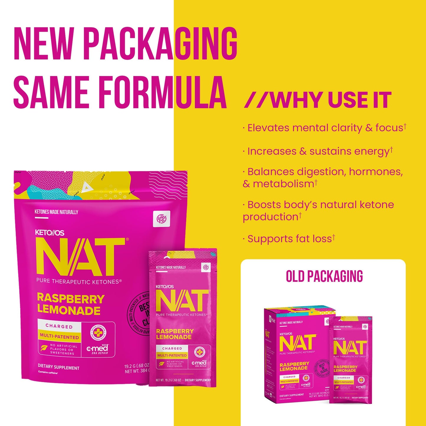 Keto//OS NAT® Raspberry Lemonade - Charged - Supplement for Men and Women (20 Count)