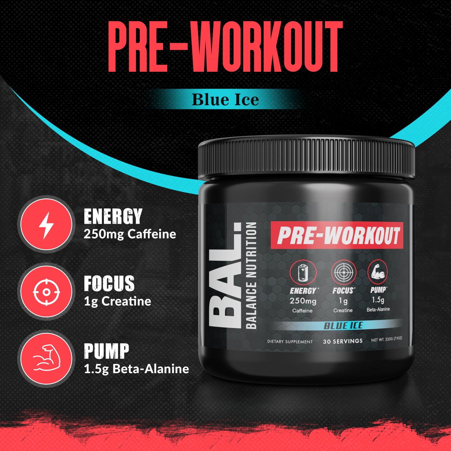 Bal. Balance Nutrition Pre-Work Out, 30 Servings (Blue-Ice)