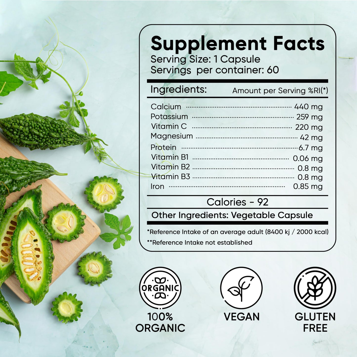 HERBOGANIC Bitter Gourd Moringa and Java Plum Seed Capsules | 500mg |All Natural Detoxification | 60 Capsules