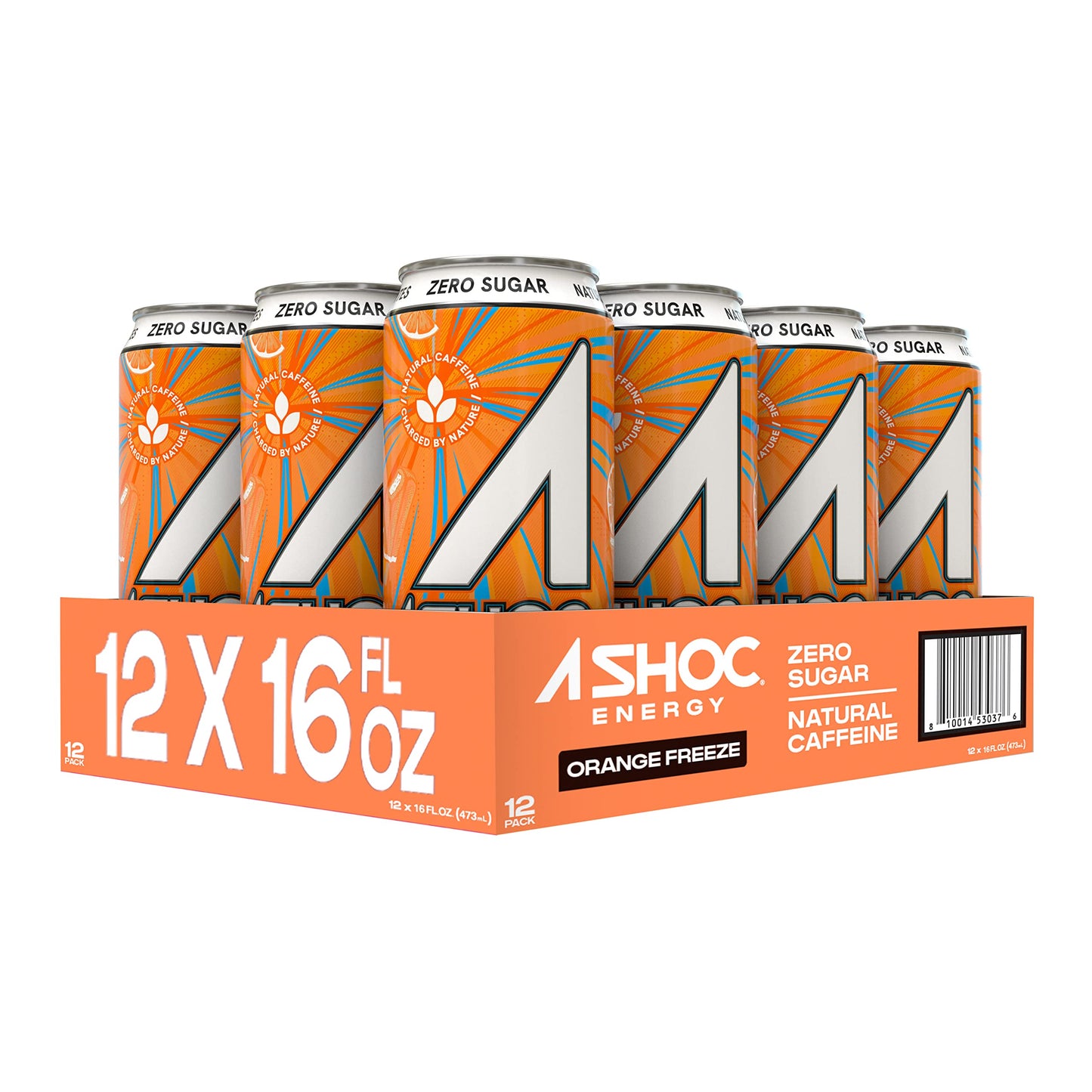A SHOC Orange Freeze Energy Drink 16 fl oz can Pack of 12