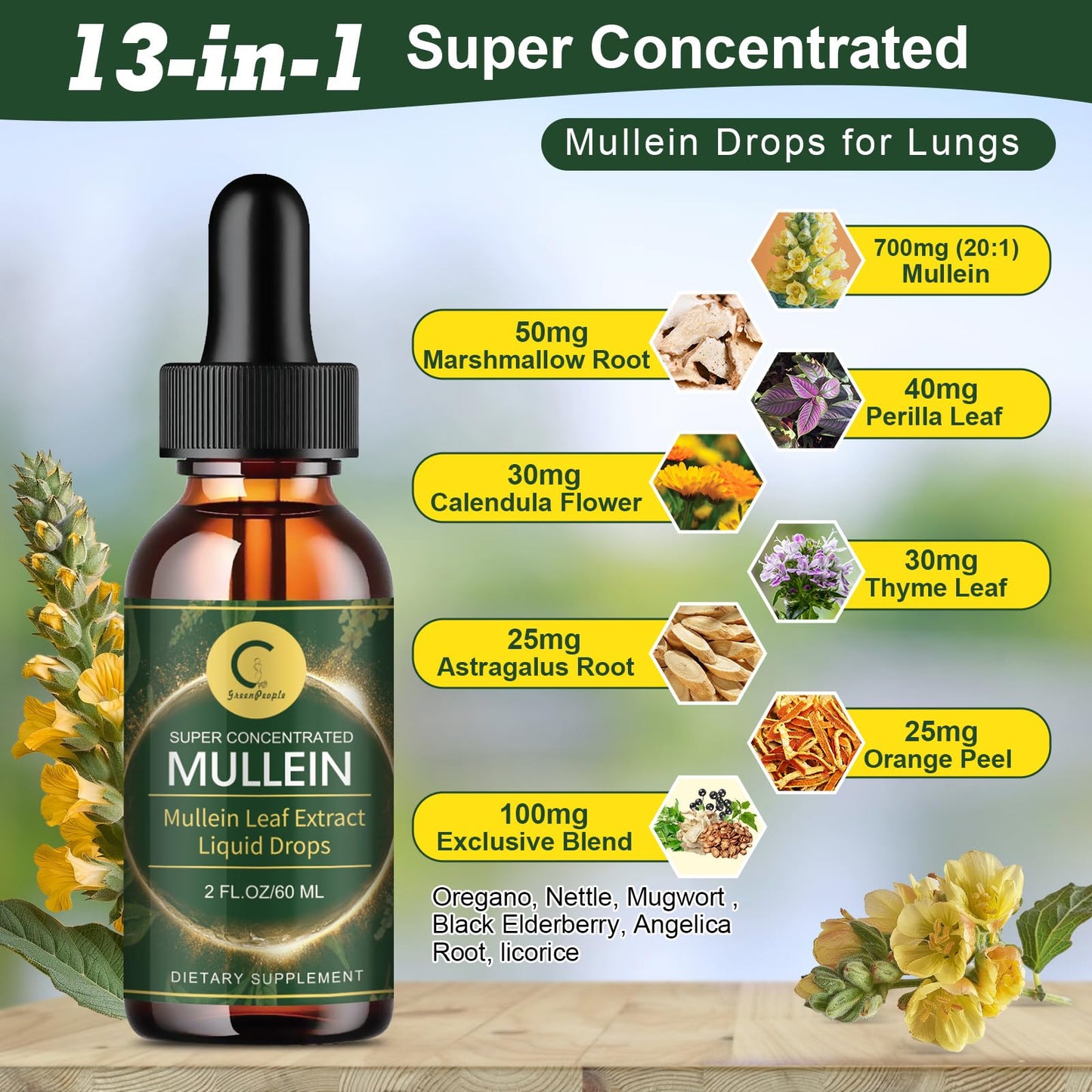 (2 Pack) Mullein Drops for Lungs - High Potency Mullein Leaf Extract for Lung Cleanse, Support for Respiratory, Immune, Digestive System, Natural Mullein Liquid Tincture, Non-GMO, 4 FL OZ