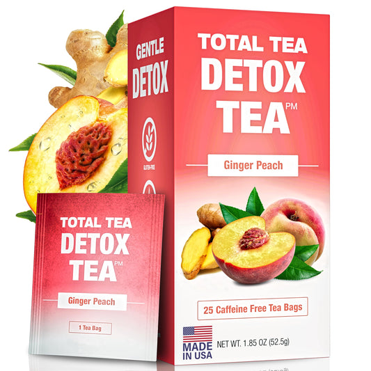 Total Tea SIimming Detox Tea Caffeine Free - 25 Day Detox Tea - Herbal SIim Tea with Chamomile, Hibiscus Tea & Ginger Root for Colon Cleanse - Natural Herbal Ginger & Peach Tea for Digestive Health (25-Pack, Ginger & Peach)