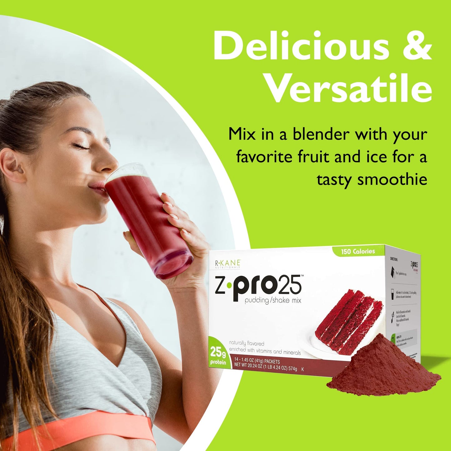 R-Kane Nutritionals Z-Pro Red Velvet Protein Drink Mix - High Protein, Low Calorie Low Fat Shake and Pudding Mix- Meal Replacement, On-The-Go Packets - Breakfast Boost - 25g Protein - 14 Packets