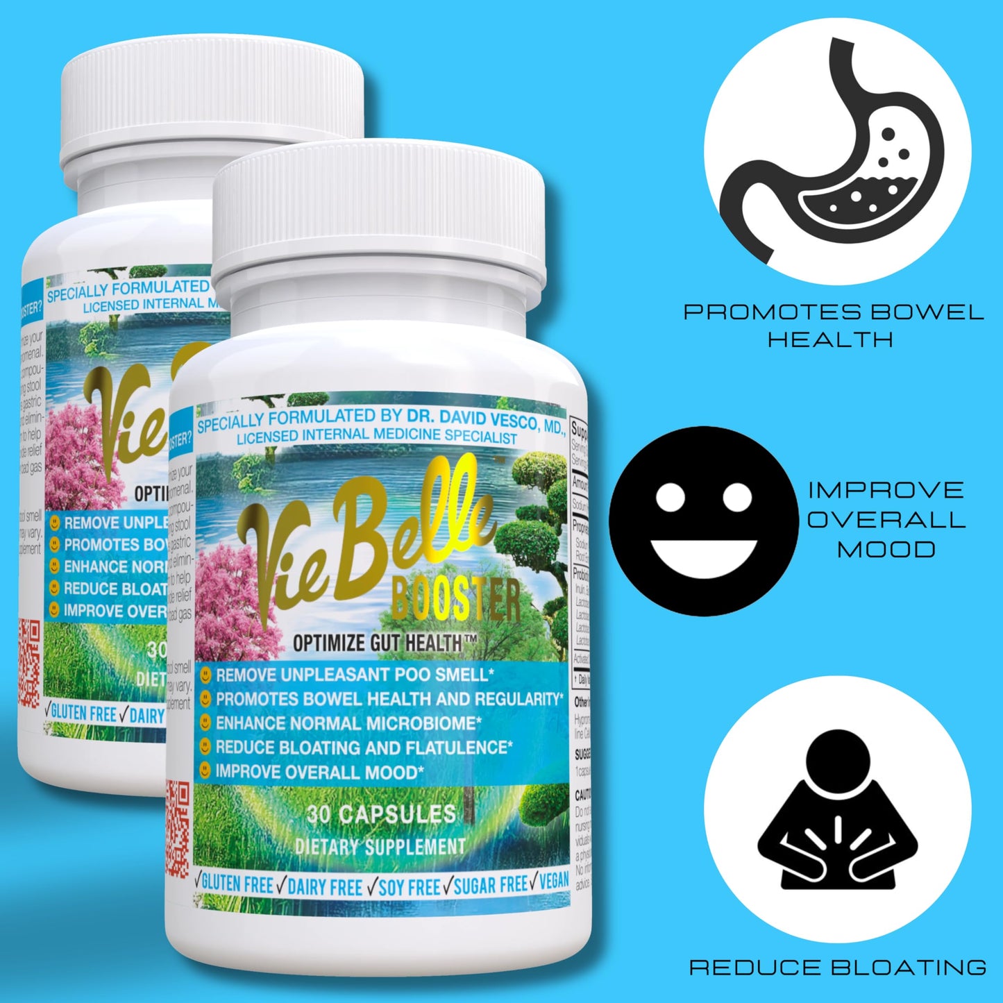 Doctor-Formulated for Optimal Gut Health - All-Natural Ingredients, Promotes Bowel Health, Enhances Microbiome, Reduce Bloating, Remove Unpleasant Poo Odors, Improve Mood - 1 Month Supply/30 Capsules
