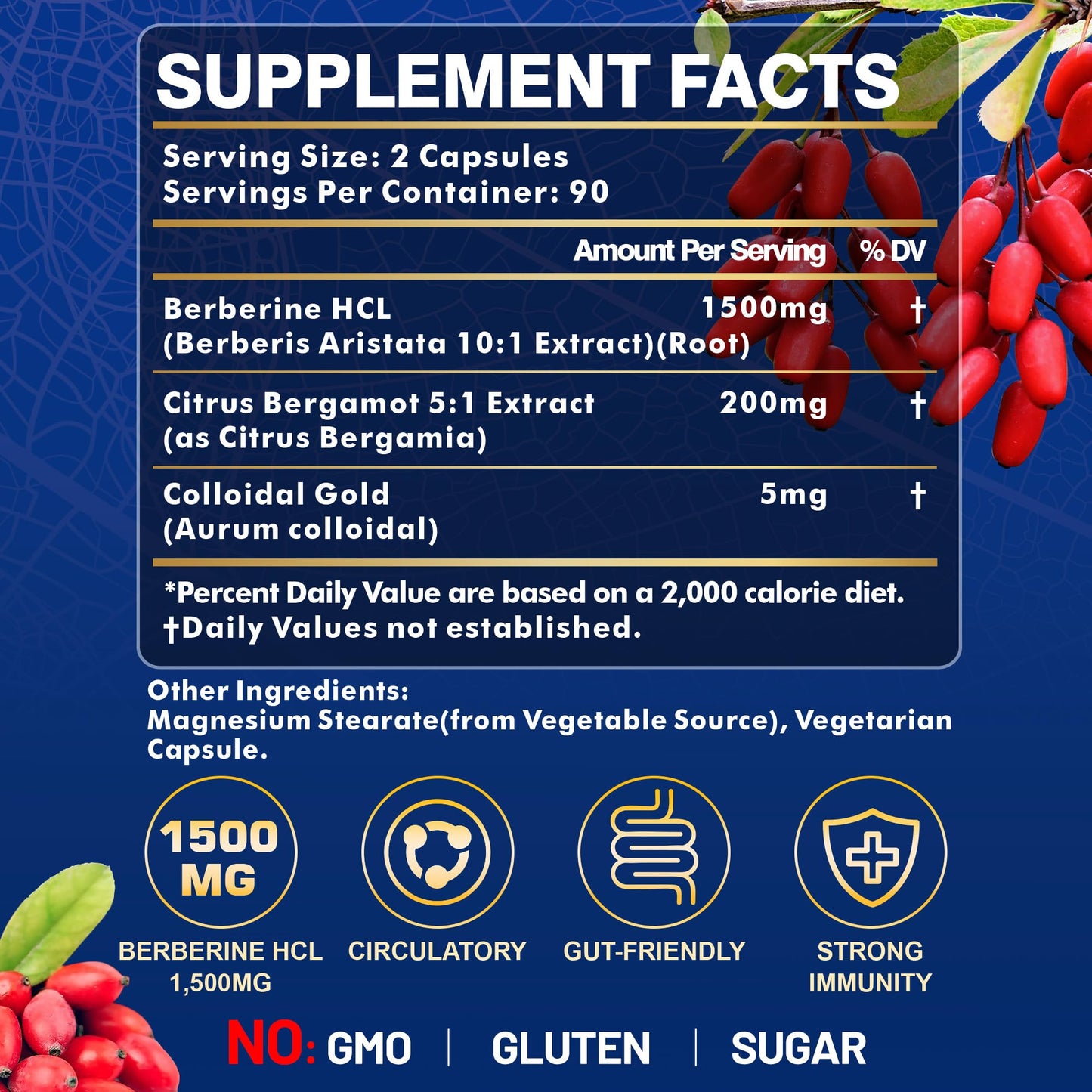Berberine Supplement - Berberine Weight Loss, High-Potency Berberine 1500MG of Berberine HCL, Plus Citrus Bergamot - for Metabolic, Digestive, and Immune Support - Vegan, Non-GMO, 180 Capsules