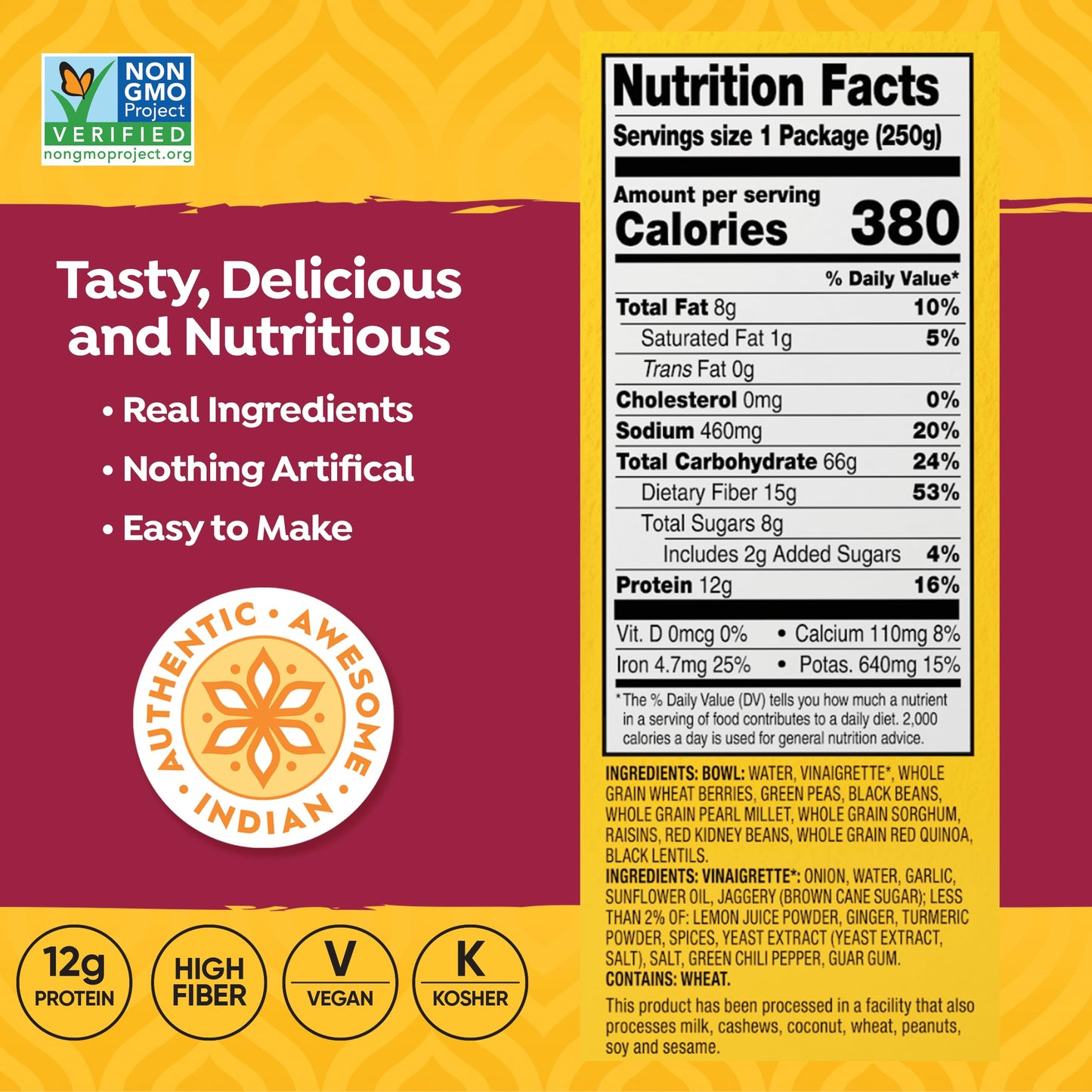 TASTY BITE Indian Protein Bowl 88 Ounce Pack of 6 Ready to Eat Microwaveable Vegan 12 Grams Plant Protein