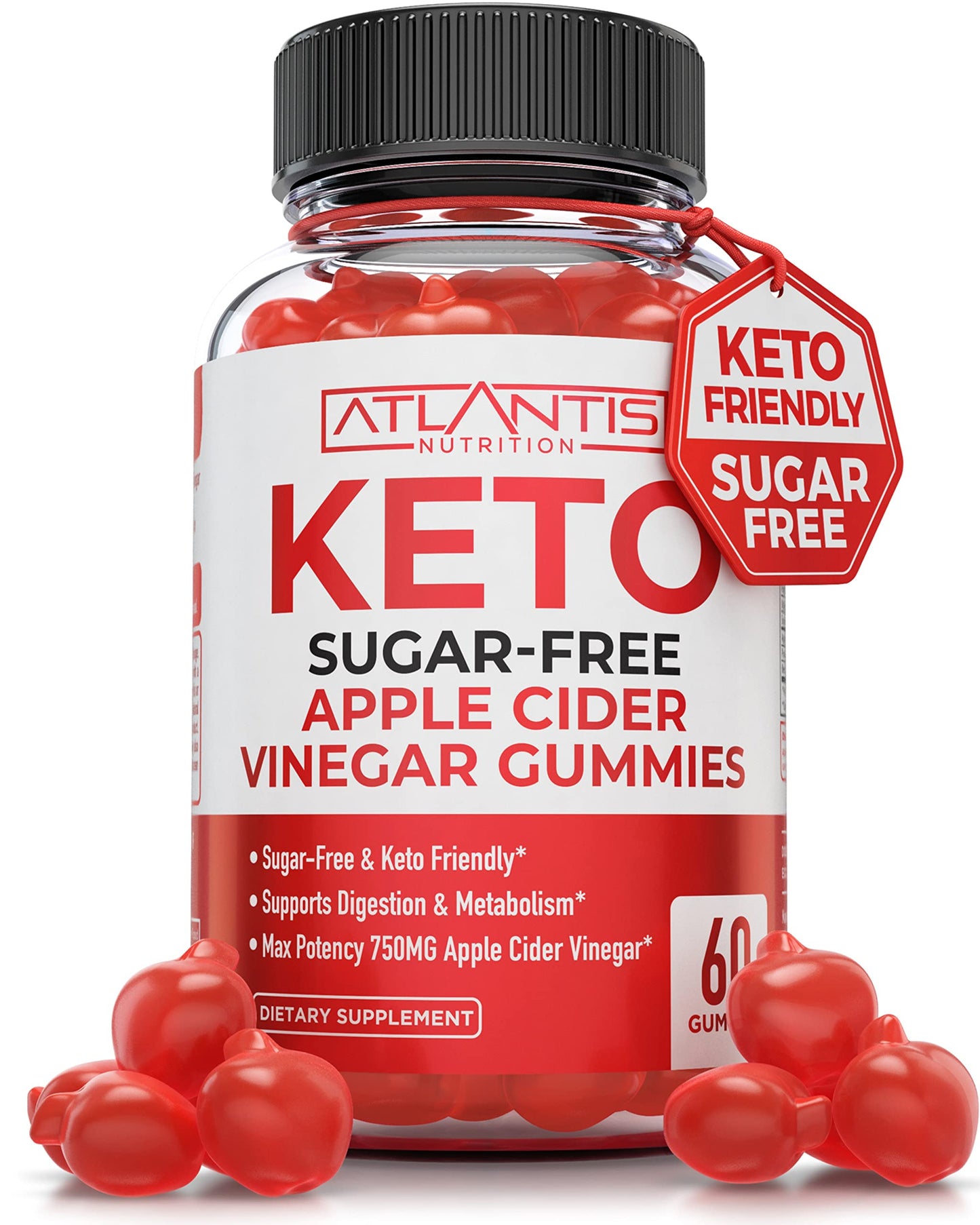 Atlantis Nutrition Sugar-Free Keto ACV Gummies for Weight Loss - Apple Cider Vinegar Gummies Formulated with 750MG ACV Per Serving - Supports Digestion, Weight Loss, Detox & Cleansing - 60 Count
