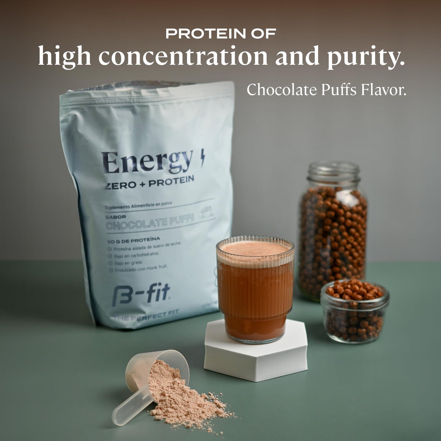 B-FIT B Whey Zero Protein 600 gr - Chocolate Puffs Flavor - High Purity and Concentration Amino Acids - Easy Absorption - Low in Fat and Carbohydrates -17 Servings