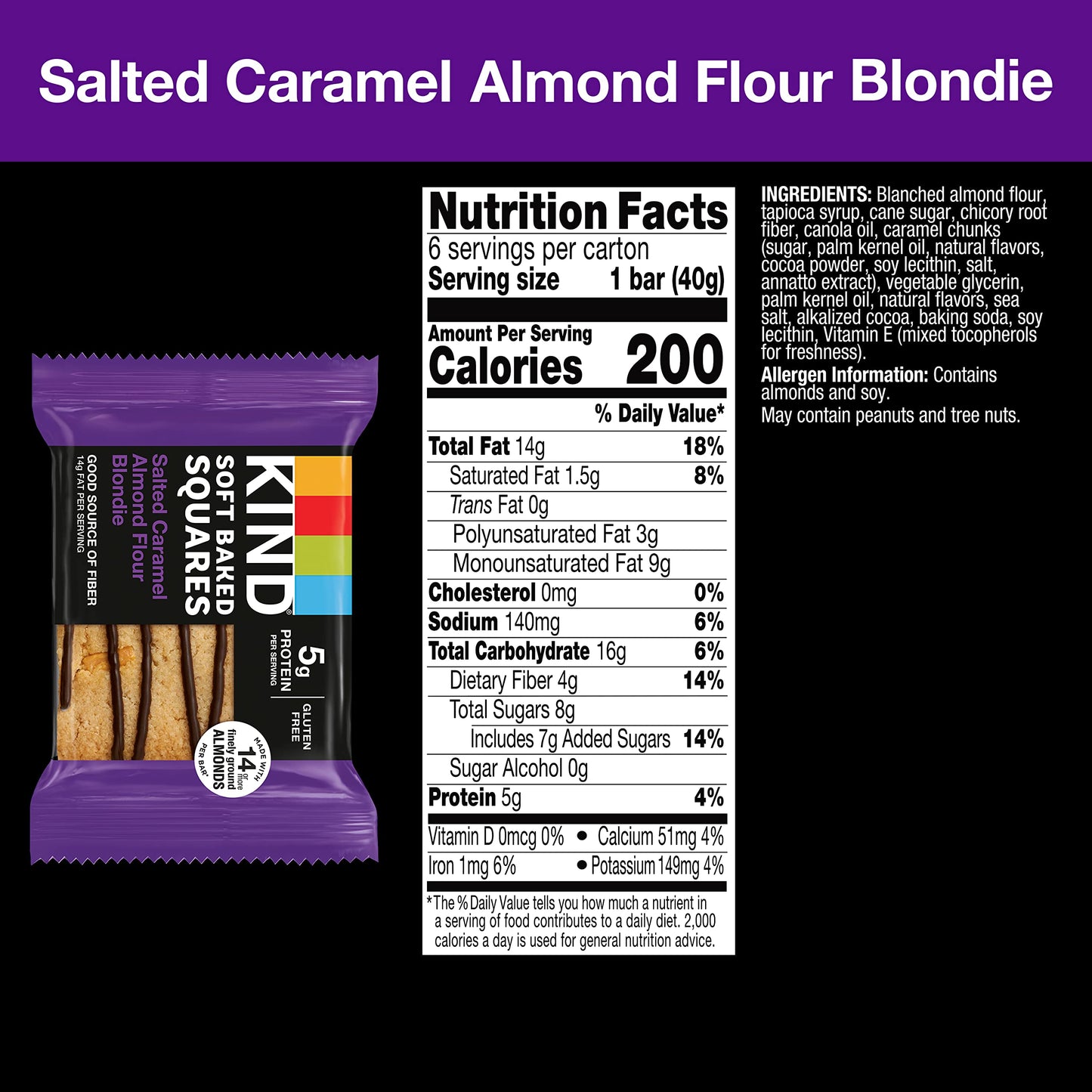 KIND Soft Baked Squares Salted Caramel Almond Flour Blondie 6 count