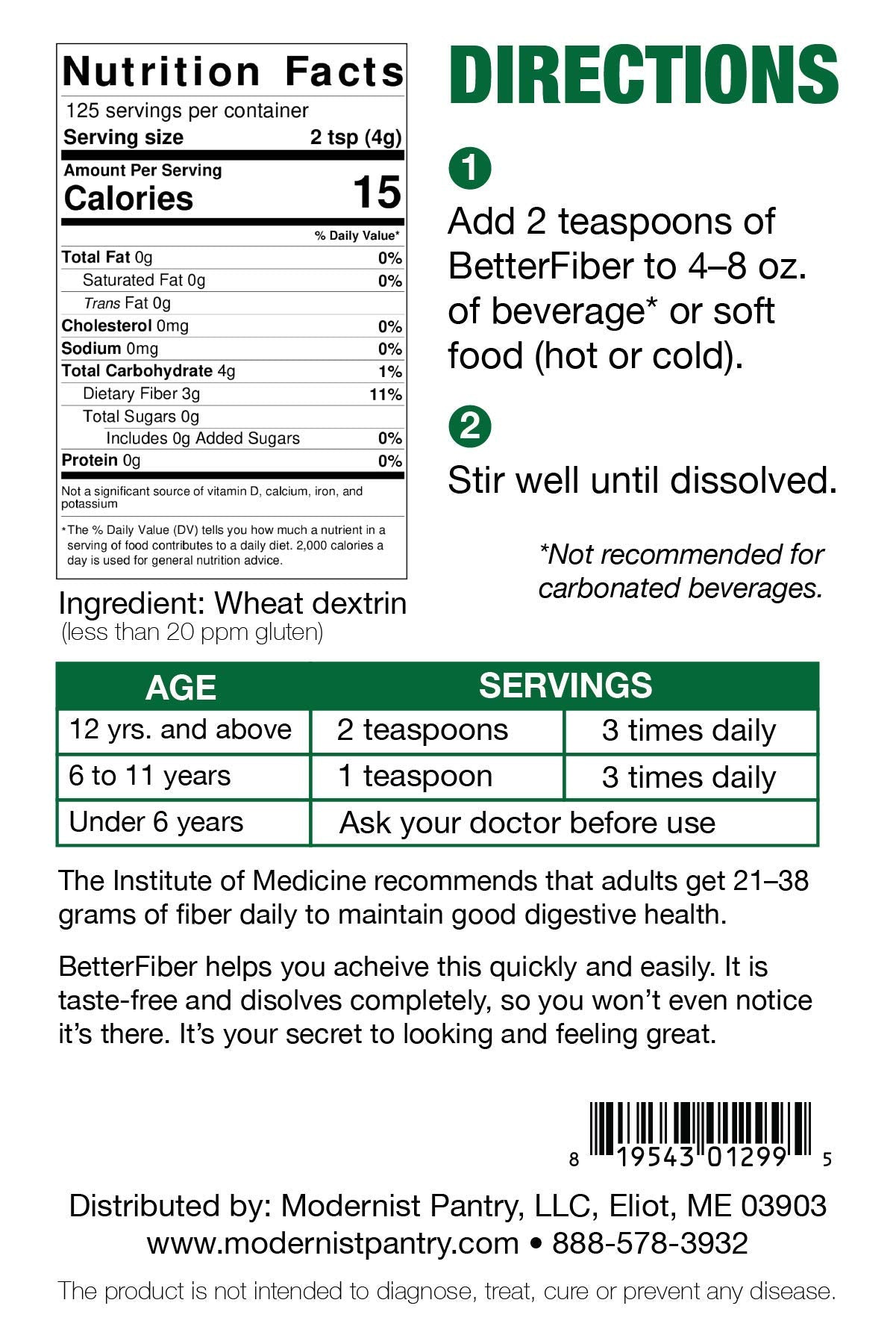 BetterFiber - Prebiotic Fiber Supplement [100% Generic Equivalent of Leading Brand] ⊘ Non-GMO Gluten-Free Vegan OU Kosher Certified - 17.6oz/500g (125 Servings)