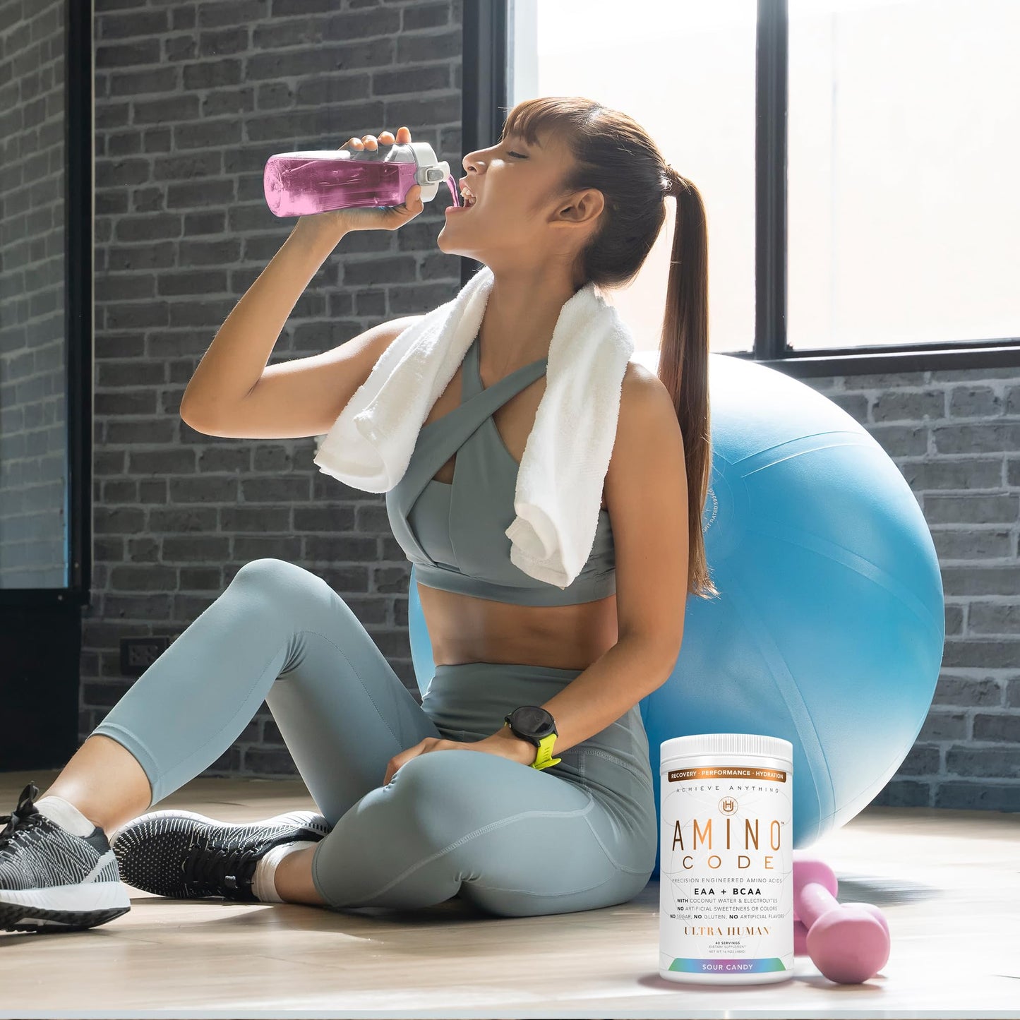 Ultra Human Amino Code | Essential Amino Acids + BCAAs + Coconut Water Electrolytes | Fast Hydration Workout Recovery Flavored Amino Energy Powder Drink | Clean Formula, 40 Servings - Sour Candy