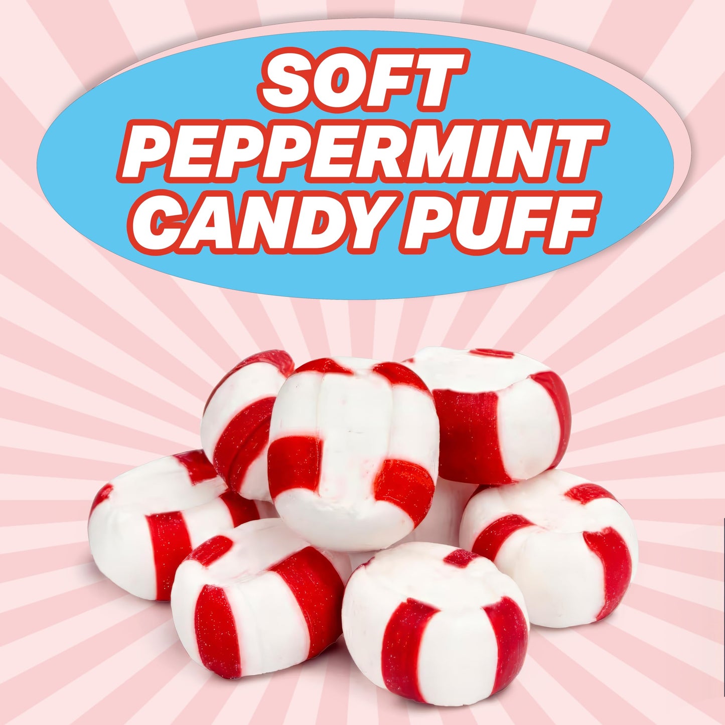 Soft Peppermint Candy Puff Christmas Mints  2 Pounds Approx 175 Pieces  Mints Individually Wrapped Christmas Candy