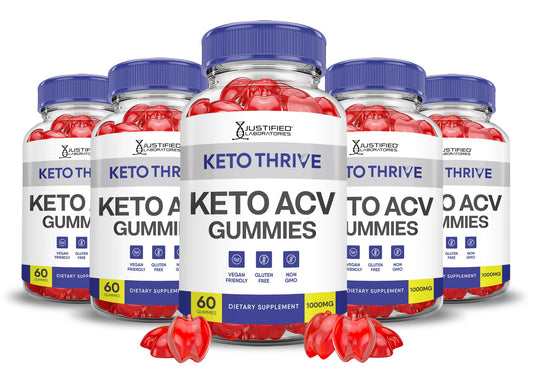 (5 Pack) Keto Thrive Keto ACV Gummies Advanced Formula 1000MG Keto Thrive Keto Gummies Apple Cider Vinegar Formulated with Pomegranate Beet Juice Powder B12 Vegan Non GMO 300 Gummys