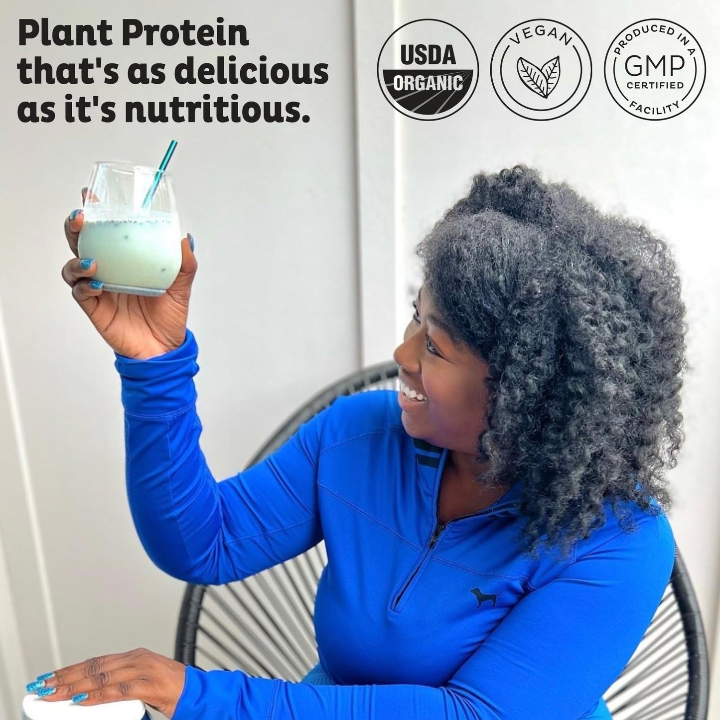 KOS Plant Based Protein Powder, Blueberry Muffin - Organic Pea Protein Superfood with Spirulina and Immune Support Blend. Soy, Gluten, Dairy Free - Vegan Meal Replacement for Women & Men - 10 Servings