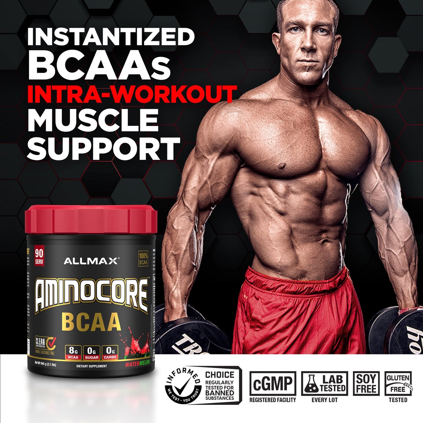ALLMAX Nutrition AMINOCORE BCAA - 8G BCAAs - 100% Pure Branch Chained Amino Acids - Gluten Free - Pink Lemonade - 315 Gram