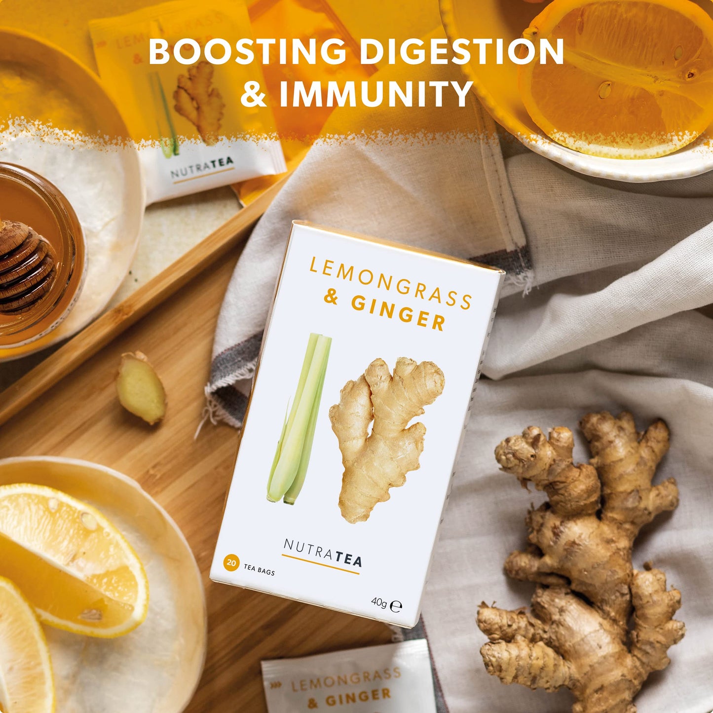 Nutra Tea  Lemongrass  Ginger Tea  40 Tea Bags  Herbal Tea  2 Pack
