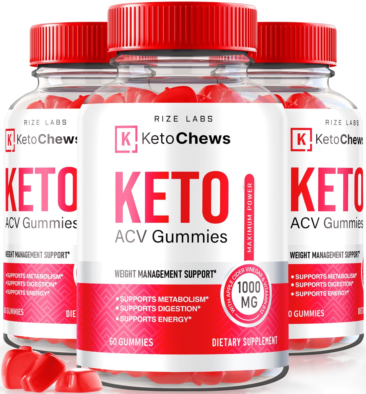 rize labs (Pack of 3 Keto Chews ACV Gummies for Advanced Weight Loss 525 mg, Premium Keto+ACV Supplement, All Natural Apple Cider Vinegar, Official Keto Plus ACV Reviews (180 Gummies)