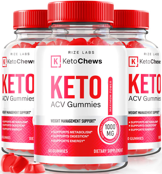 rize labs (Pack of 3 Keto Chews ACV Gummies for Advanced Weight Loss 525 mg, Premium Keto+ACV Supplement, All Natural Apple Cider Vinegar, Official Keto Plus ACV Reviews (180 Gummies)