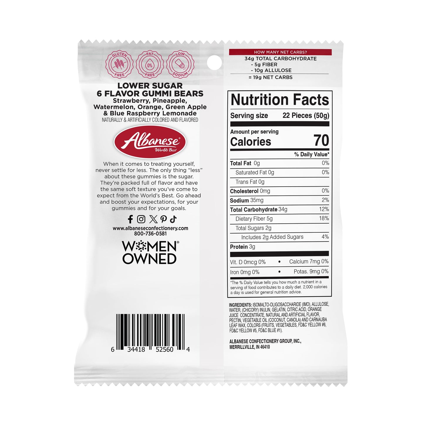 Albanese Worlds Best Lower Sugar Gluten Free Gummi Bears 176oz Bag of Candy Pack of 12